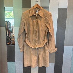 NWT DG2 Beige Striped Denim Shirt Dress with Belt
